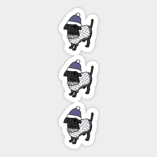 Three Cute Christmas Winter Sweater Dogs in Blue Hat Stack Sticker